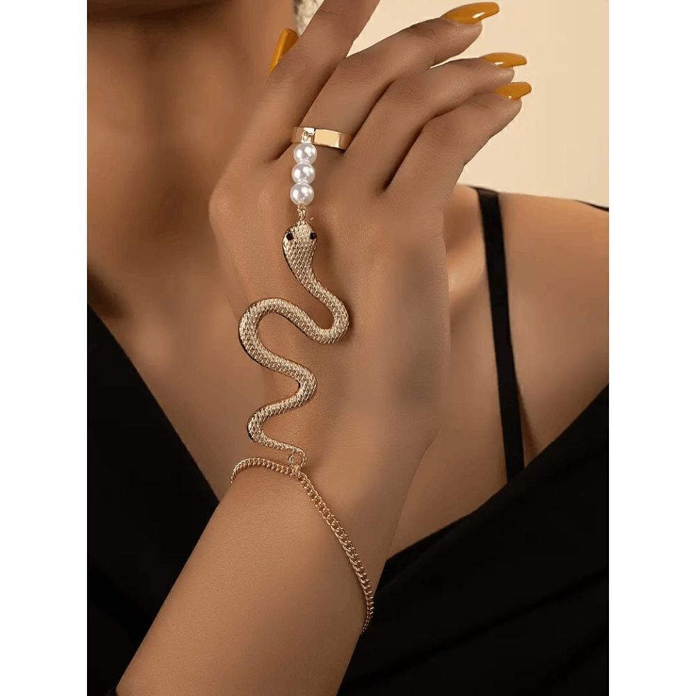 Gold Gothic Exaggerated Snake Pearl Bracelet/Ring